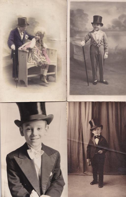 Children as Fred Astaire Spectacles Top Hat 4x Old Theatre Postcard s