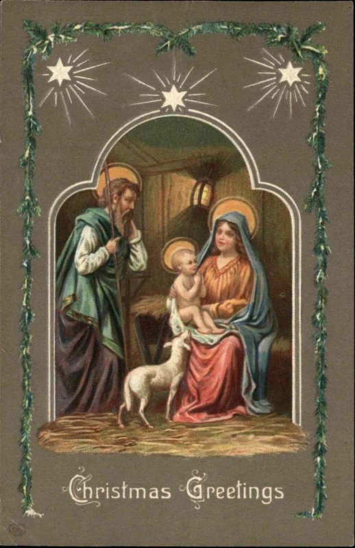 Christmas Nativity Baby Jesus Mary Joseph c1910 Vintage Postcard