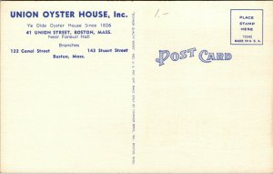 Vtg 1930s Ye Olde Oyster House Boston Massachusetts MA Linen Postcard