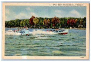 c1940 Speed Boats Gar Wood Race Lake Geneva Wisconsin Vintage Antique Postcard