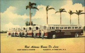 Miami FL Red Adams Bus De Luxe Linen Advertising Postcard