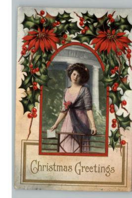 Christmas Embossed Pretty Woman c1910 Postcard