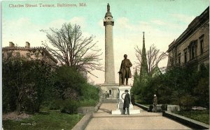 1909 Baltimore MD Charles Street Terrace Monument Valentine & Sons Postcard 14-7