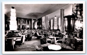 RPPC  S.S. NORMANDIE French Line Ship FIRST CLASS GRAND SALON Interior Postcard