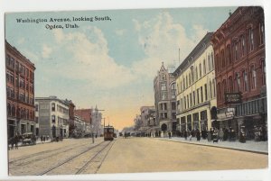 P2843, 1912 postcard washington street scene trolly etc ogden utah