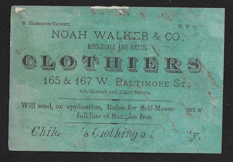 VICTORIAN TRADE CARD N Walker & Co Clothiers
