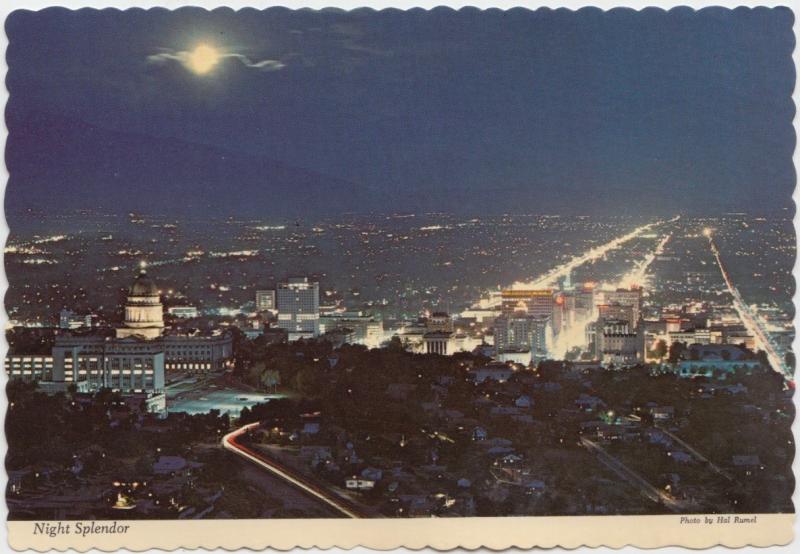 Night Splendor, Night view of Picturesque SALT LAKE CITY, UTAH, unused Postcard