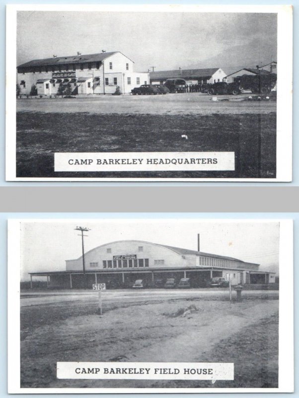 2 Postcards CAMP BARKELEY, Abilene TX ~ Headquarters FIELD HOUSE 1940s WWII Era