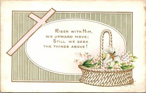 VINTAGE POSTCARD EASTER CROSS BASKET OF WHITE FLOWERS EARLY DIVIDED BACK c. 1905