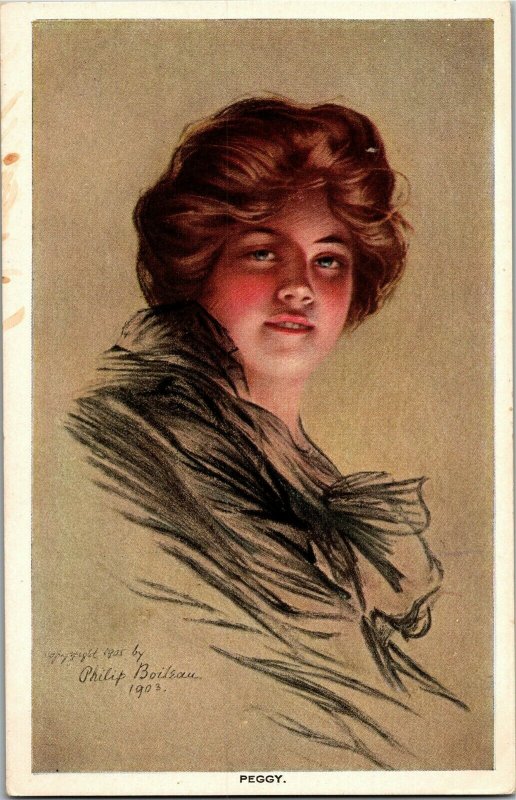 Beautiful Lady in Black, Peggy Artist Philip Boileau Vintage Postcard A04