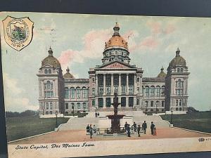 Postcard  1907 View of State Capitol in Des Moines, Iowa.    T1