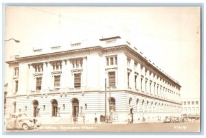 Spokane Washington WA Postcard RPPC Photo Post Office Building Cars c1940's