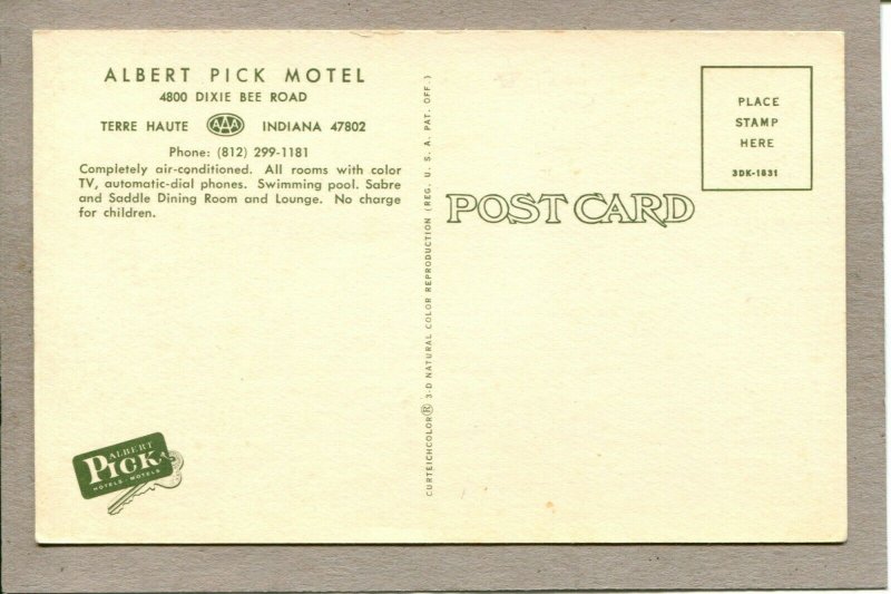  Postcard IN Terre Haute Albert Pick Motel Dixie Bee Road -862