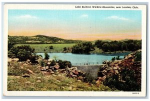 Lawton Oklahoma OK Postcard Lake Burford Wichita Mountains Bridge Trees c1940