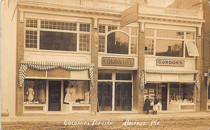 Belfast ME High Colonial Theatre Storefronts Gordon's RPPC Postcard