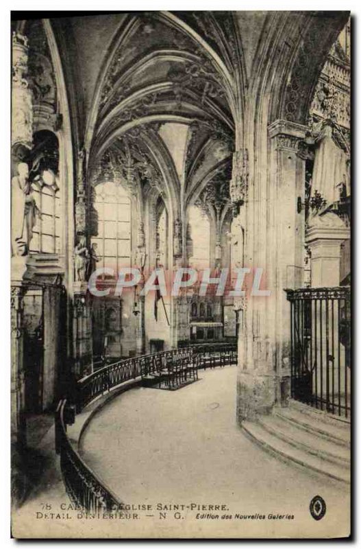 Old Postcard Caen Church of St. Peter Detail & # 39interieur