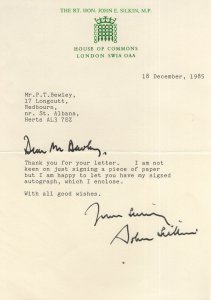 John E Silkin Labour MP Politics House Of Commons Hand Signed Letter