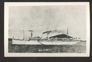 RPPC U.S. NAVY WARSHIP USS MERCY BOAT WWII VINTAGE REAL PHOTO POSTCARD