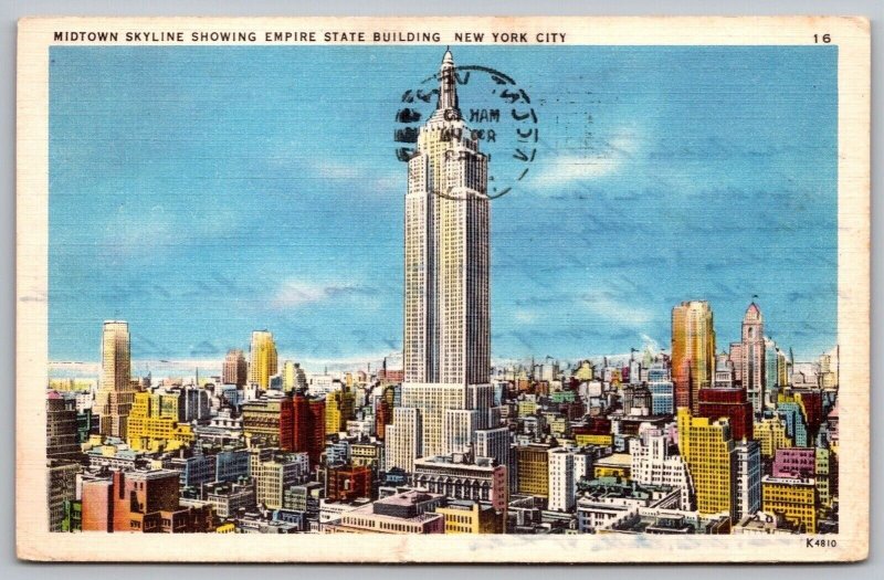 Midtown Skyline Empire State Building New York City Linen Skyscraper