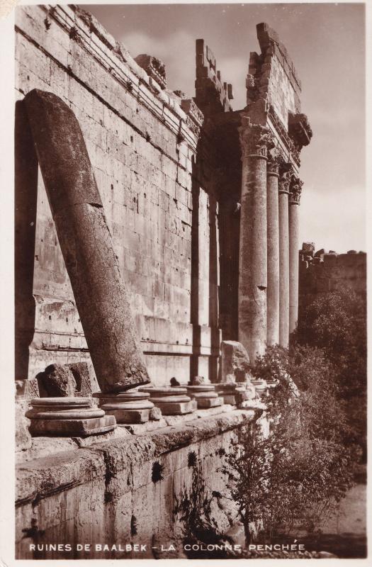 Baalbeck Baalbek Lebanon Ruins Colonne Penche Temple Real Photo Postcard