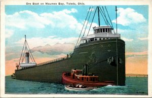 Postcard OH Toledo Ore Boat on Maumee Bay Lake Erie 1920s F33