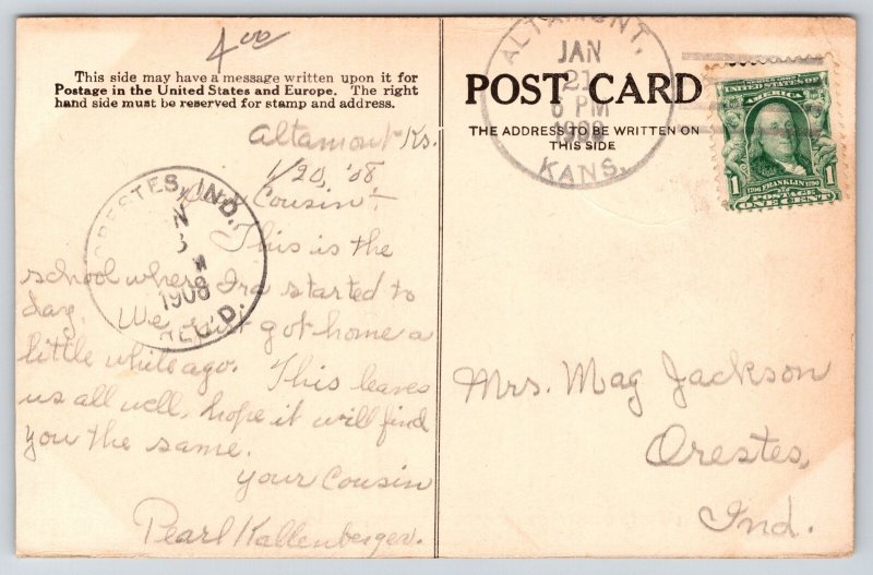 Altamont Kansas~Labette County High School Building~1908 HE Read B&W Postcard