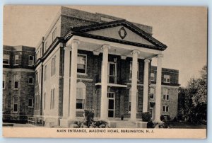 c1940 Burlington New Jersey Vintage Postcard Main Entrance Masonic Home Building