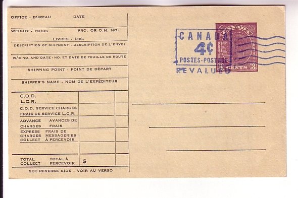 Canada Postal Stationery, P81 George VI, 4 C Revalued, Canadian National  Express | Topics - Postal Services, Postcard / HipPostcard