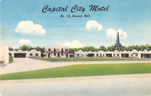 Dover Delaware birds eye view Capital City Motel linen antique pc Z12460