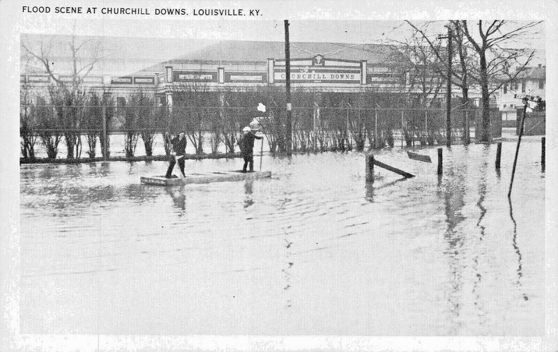 LOUISVILLE KY~FLOOD SCENE-CHURCHILL DOWNS~POSTCARD