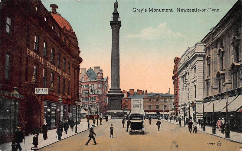 Grey's Monument, Newcastle-On-Tyne, England, early postcard, used