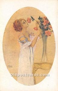 Rose respirant une Femme Marque L-E Artist Raphael Kirchner Unused 