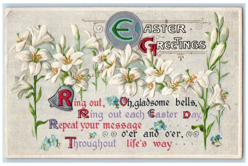 Binghamton NY Postcard Easter Greetings Lilies Flowers Winsch Back Embossed