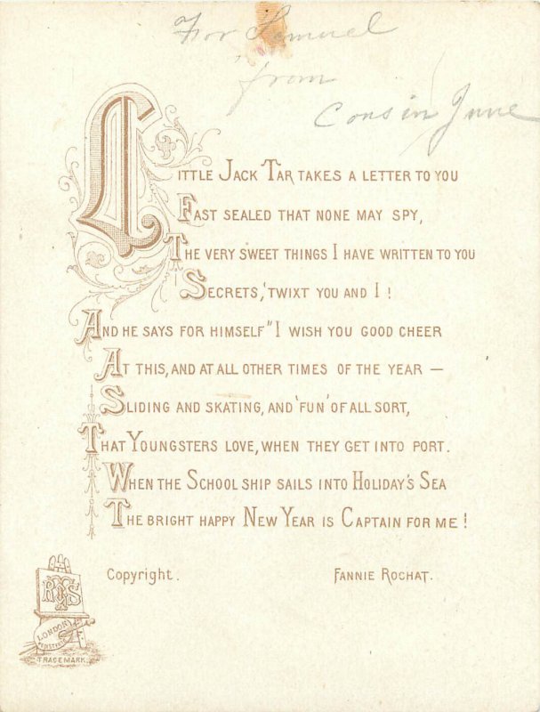 Tuck Little Jack Tar Delivers Letter Christmas Card 4.75x3.5