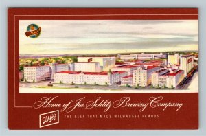 Milwaukee WI-Wisconsin, Schlitz Brewery, Beer Advertising Linen c1951 Postcard