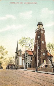 Portland ME Observatory Next To fire House, Postcard