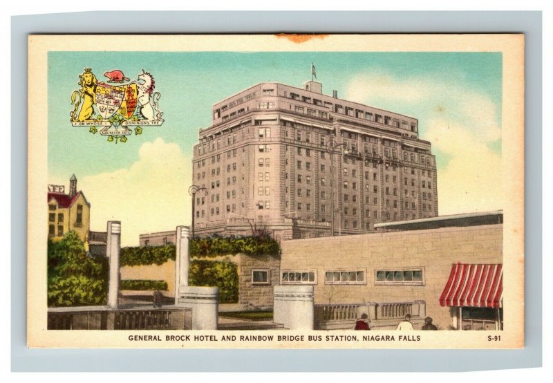 Brock Hotel & Rainbow Bridge Bus Station Niagara Falls Canada c1930 Postcard M13