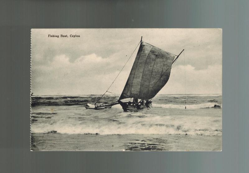 Mint Ceylon BW RPPC Real Picture Postcard Sailboat Fishing Boat at Sea