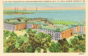 Annapolis U. S. Naval Academy Air View Bancroft Hall Radio Towers Postcard