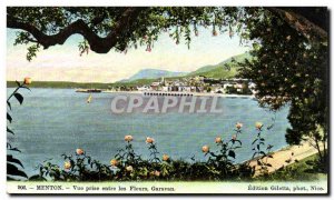 Old Postcard Menton Garavan View taken between flowers