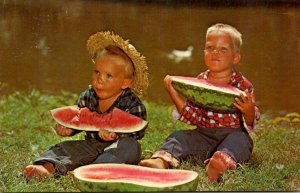 Yum Yum Young Boys Eating Watermelon