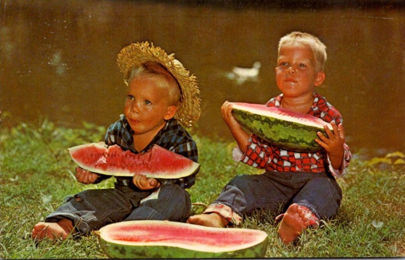 Yum Yum Young Boys Eating Watermelon