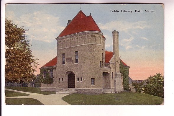 Public Library, Bath, Maine, Used 1918 Flag Cancel