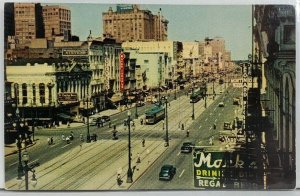 New Orleans Canal Street Signs Cars Buses Street Scene Postcard M2