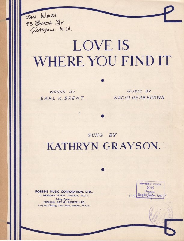 Love Is Where You Find It Kathryn Grayson Olde Sheet Music