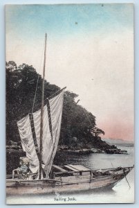 China Postcard View of Sailing Junk with Flag c1910 Antique Unposted