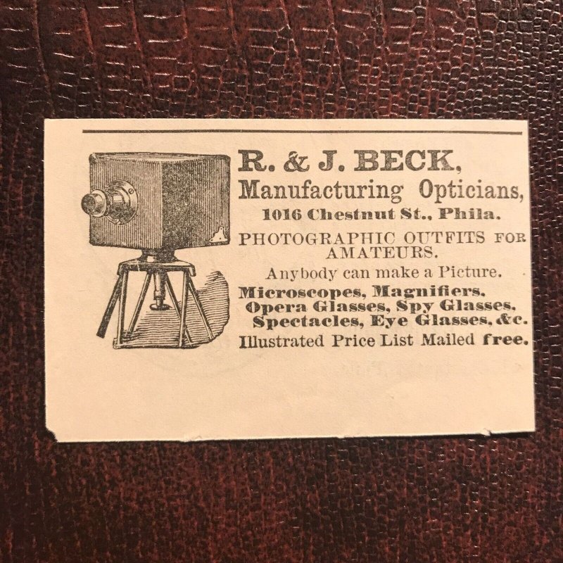 1880's Victorian Print Ad Camera R. & J. Beck / 2V1-93a