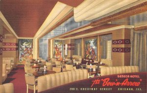 Chicago Illinois Bow-N-Arrow Restaurant, Interior, Color Linen Vintage PC U7106