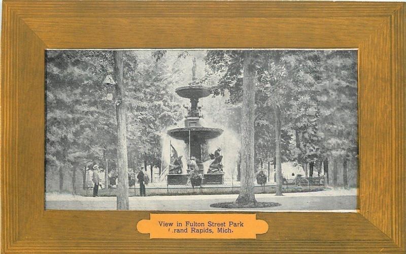 Grand Rapids Michigan~View in Fulton Street Park~1910 Luxatone Frame Border 