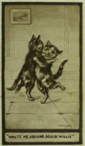 C.1910 Anthropomorphic Cute Cats Dancing Tile Floor Sepiatone Postcard F14 